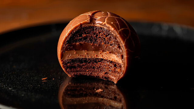 Decadent Chocolate Cake Sphere with Rich Ganache Filling and Cracked Shell