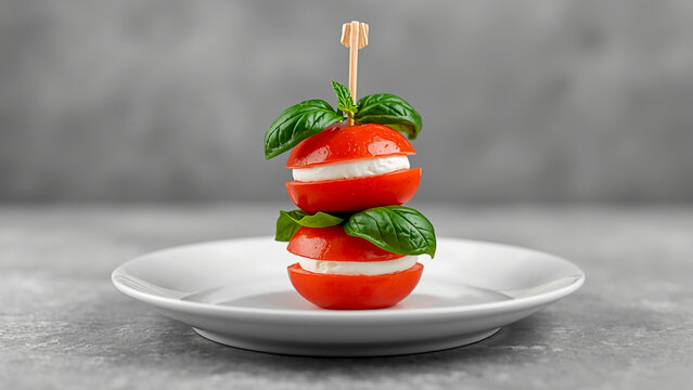 Caprese Skewers with Fresh Mozzarella Tomatoes and Basil on a Plate
