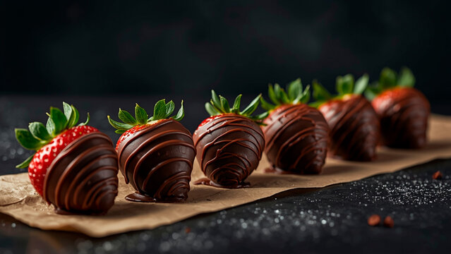 Delicious Chocolate Covered Strawberries Arranged on Brown Paper