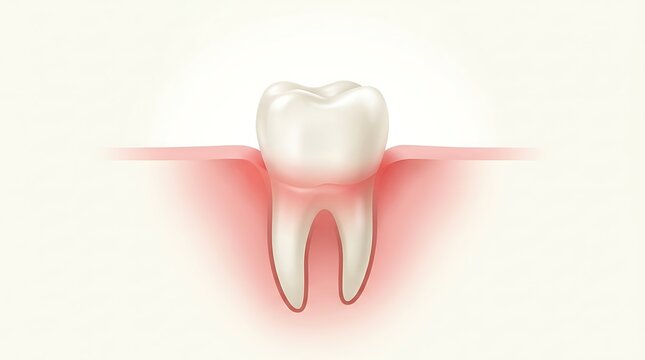 Healthy tooth root and crown in pink gums with light glow