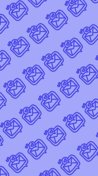 Love letter speech bubble seamless pattern on an abstract vertical light blue background animation with cute doodle open envelope wallpaper for romantic heart message backdrop design.