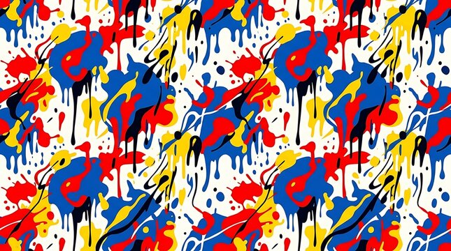Vibrant street art pattern with primary color paint drips