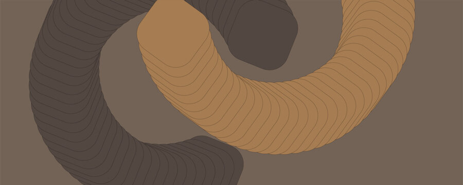 Abstract earth tone brown background with 3D twisted layered wave pipe streams, modern aesthetic organic curved shape banner vector illustration