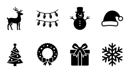 8 Christmas icons linear icon set reindeer lights snowman hat tree wreath gift snowflake, UI and web interface design © Bundleprohub