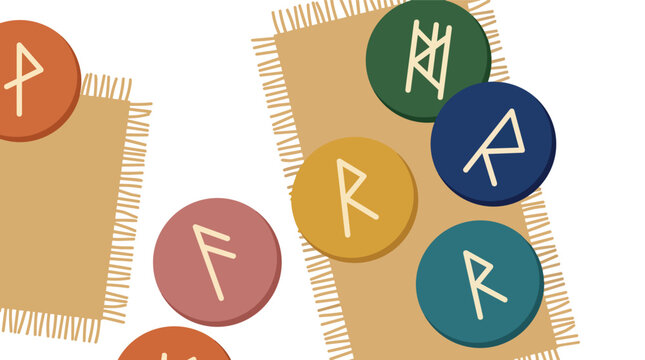 Nordic elder futhark runes and mystical divination stones flat vector illustration for occult and spiritual lifestyle branding