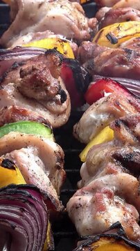 Delicious Chicken Skewers Grilling on Barbecue