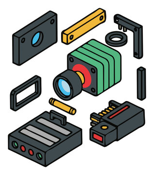 Laser pointer exploded view technical illustration. Generative AI