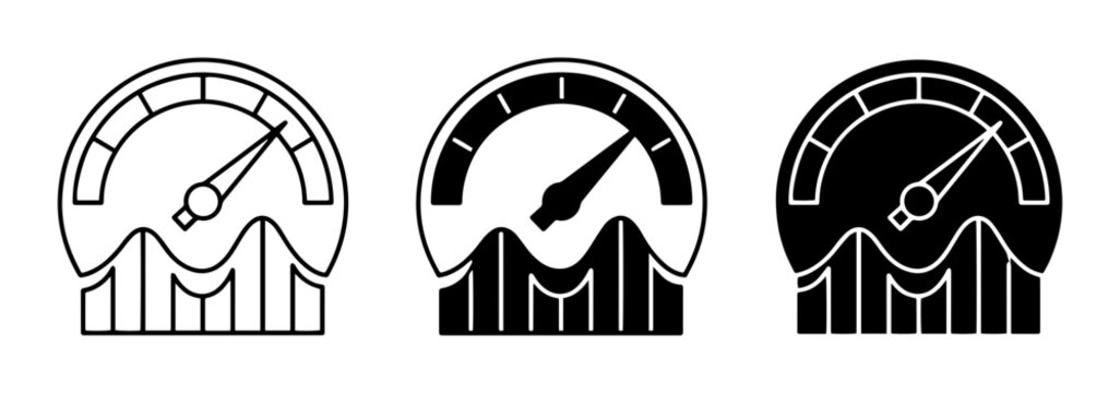 3 Speedometer Icons with Graph, Outline, Solid, Silhouette Styles for Performance Metrics