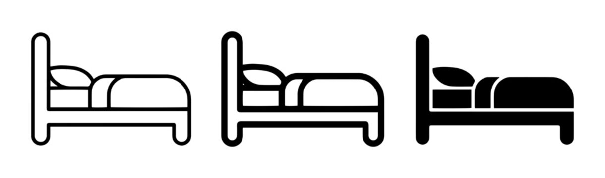 3 Bed Icons Outline Solid Silhouette, for Hotel or Bedroom UI Design