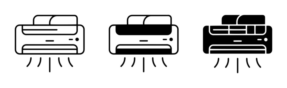 3 Air Conditioner Icons, Outline and Solid Styles, for Climate Control and Home Comfort