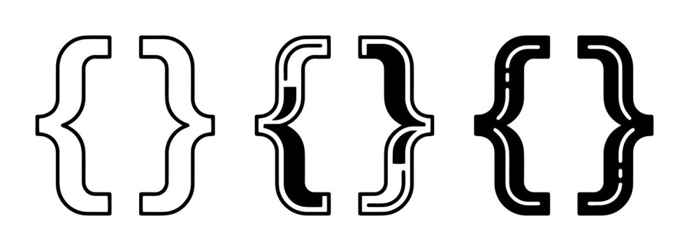 Curly Braces Set PNG Outline Styles, punctuation marks