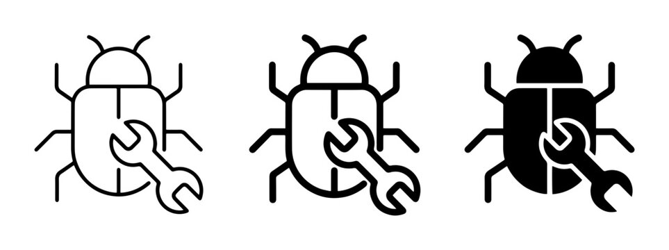 Bug Wrench Icon PNG repair tool, software debugging concept
