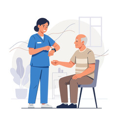 Fototapeta premium Nurse showing smartwatch to senior patient, healthcare technology concept