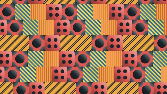 Seamless bauhaus pattern loop in yellow, black, orange - creative animated 4K motion background for video editing, social media and presentation