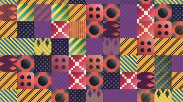 Seamless bauhaus pattern loop in yellow, black, orange - contemporary animated 4K motion background for video editing, social media and presentation