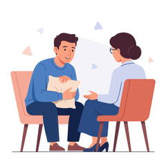Obraz premium Psychological Therapy Session: Man Talking to Therapist