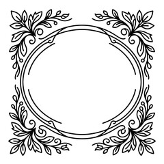 Obraz premium Double circular frame with floral corner flourishes.