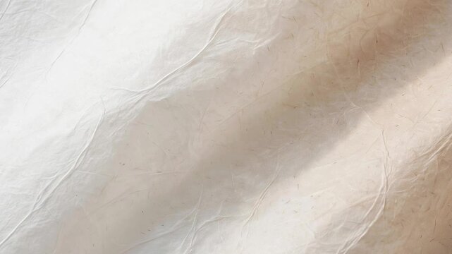A high-quality close-up photograph of beige handmade paper, showcasing a rich organic texture with visible delicate plant fibers, soft shadows, and subtle creases. Ideal for minimalist design