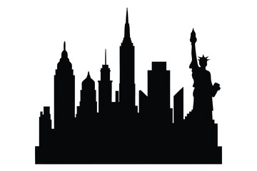 Fototapeta premium New York City Skyline Black Silhouette Vector Illustration