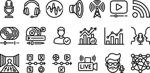 Black and white set of live music, sound, and entertainment symbols © Samiul