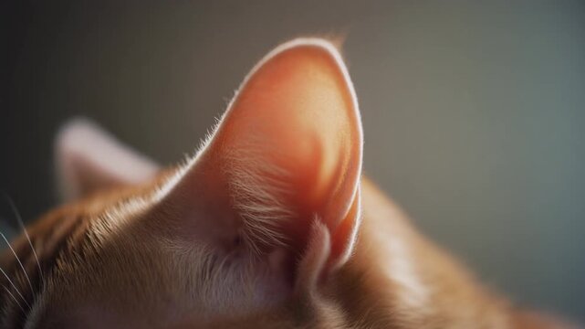 Cinematic macro footage of a single cat ear with subtle skin texture for international cat day