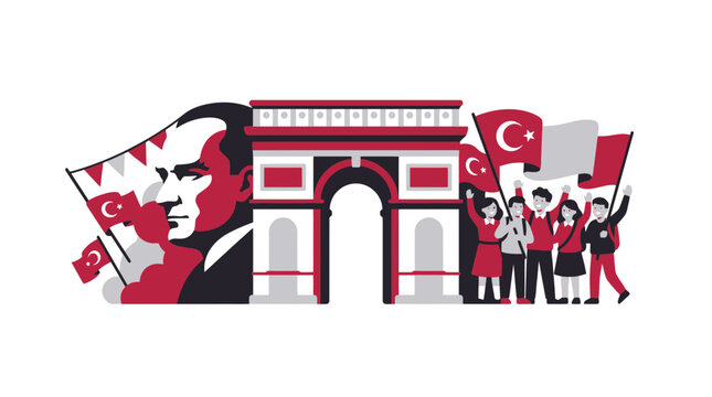 Mustafa Kemal Ataturk Commemoration with Turkish Flags Illustration
