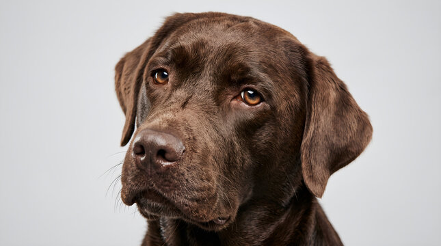 Skeptical dog with a curious expression on plain background