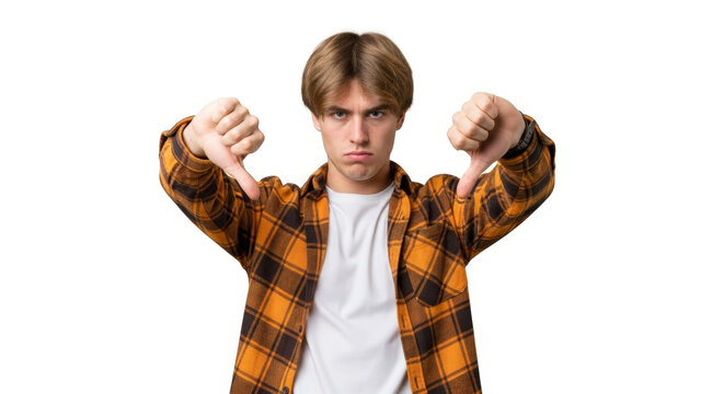 Young Man with Thumbs Down: Disapproval, Negative Feedback, Dislike