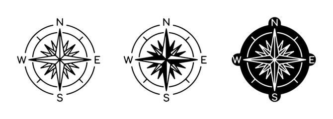 Obraz premium Compass icon set navigation direction outline, solid and color styles