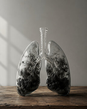 Glass Lungs Filled with Dark Smoke Concept for Air Pollution and Cancer
