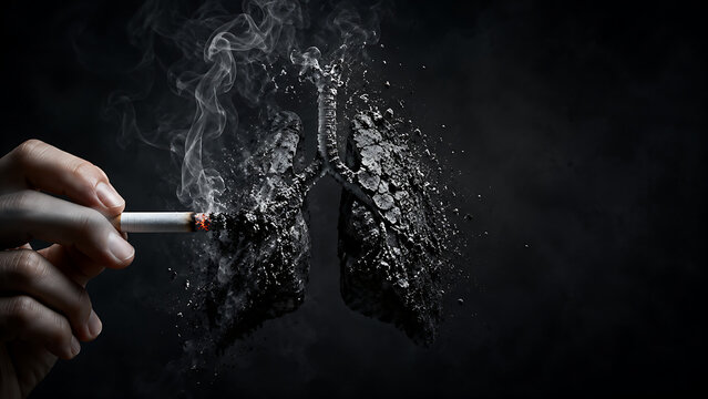 Cigarette Smoke Dissolving Ash Lungs Concept for Lung Cancer Awareness
