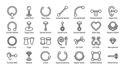 Body Piercing Jewelry Icons Set © Bunga
