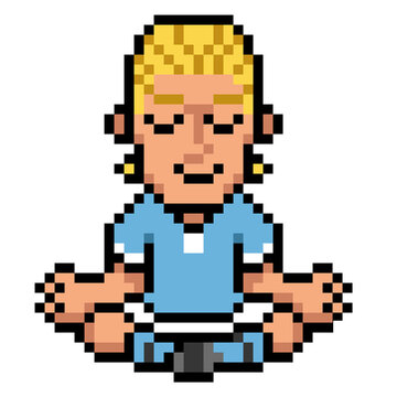 8-Bit Retro Pixel Art Character Blonde Football Player Meditating and Relaxing
