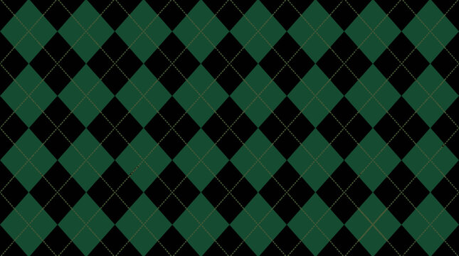 Seamless green and black argyle pattern background.