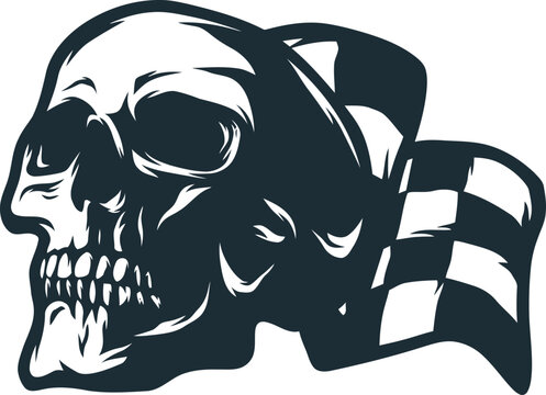 Abstract scary skull jaw with sharp teeth silhouette in black and white