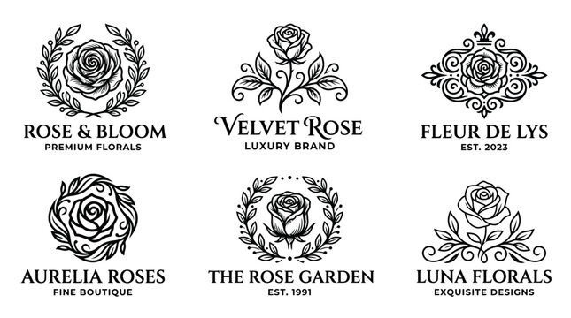 Rose logo designs with text.