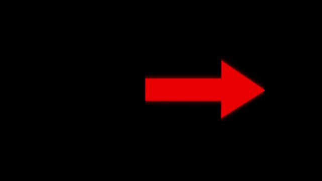 Read simple straight animated arrow pointing to the right on black background or transparent background. Right-Pointing Arrow Animation
