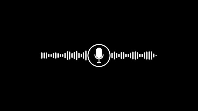 Animated audio waveform with microphone for podcast and voice recording interface sound frequency