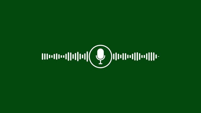 Animated audio waveform with microphone on green background, for podcast and, voiceover projects sound