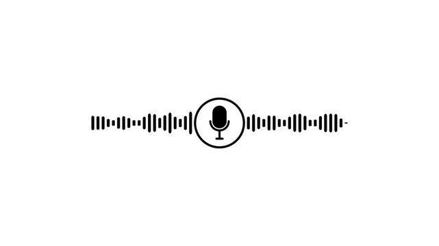 Minimalist audio waveform animation with microphone for podcast and voice recording interface sound frequency