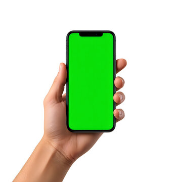 Hand holding smartphone with green screen displaying colorful pixel art beads