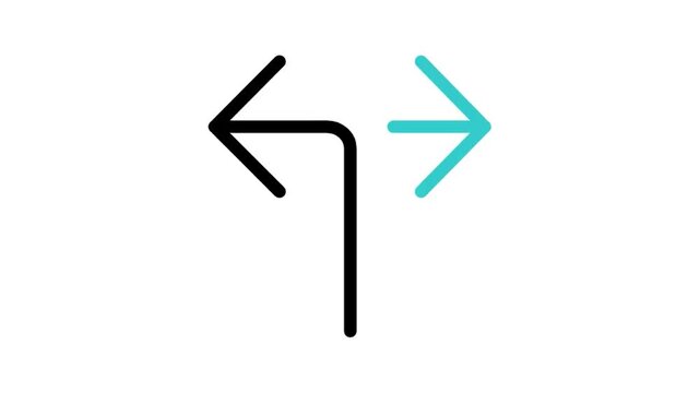 Animated split arrow direction choice icon loop motion graphic, decision making and alternative path symbol, isolated on white background