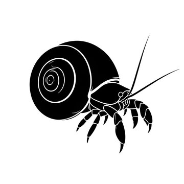 Hermit Crab with Spiral Shell Black Silhouette Vector