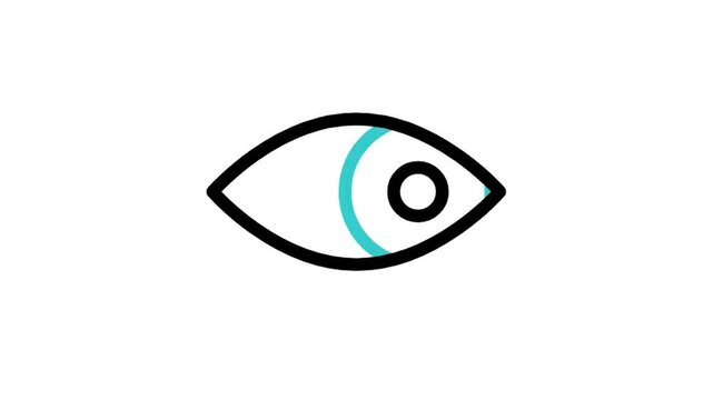Animated eye blinking icon loop motion graphic, vision view and view count preview symbol, isolated on white background