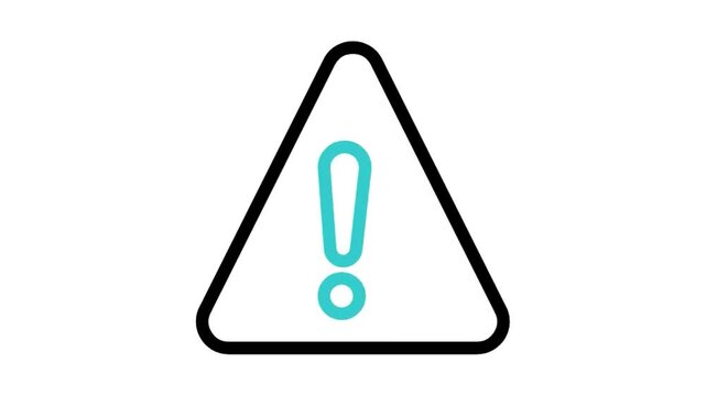 Animated warning triangle exclamation mark icon loop motion graphic, alert danger caution and error notice symbol, isolated on white background