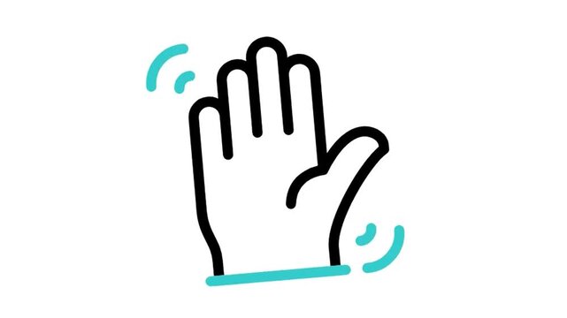 Animated waving open hand gesture icon loop motion graphic, hello welcome greeting and goodbye wave symbol, isolated on white background