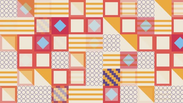 Seamless mirror pattern loop in cream, yellow, purple - modern animated 4K motion background for video editing, social media and presentation