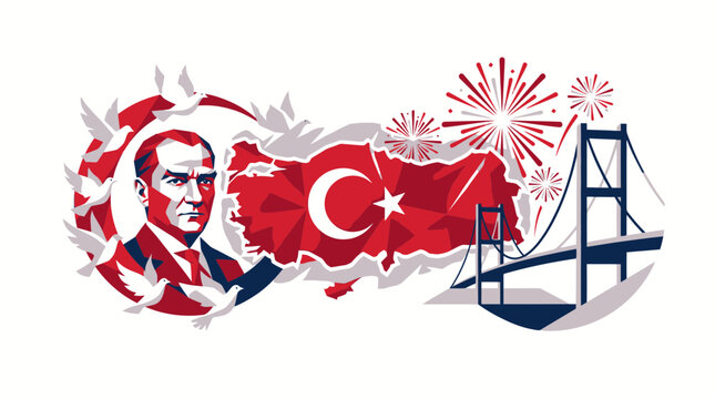 Turkey Republic Day Celebration with Ataturk and Bosphorus Bridge
