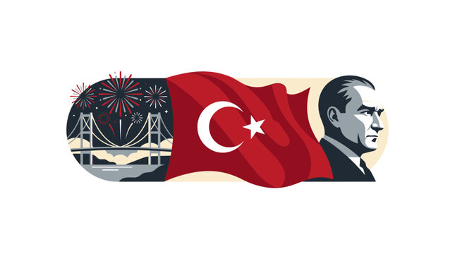 Turkey Republic Day Celebration with Atat&uuml;rk and Bosphorus Bridge