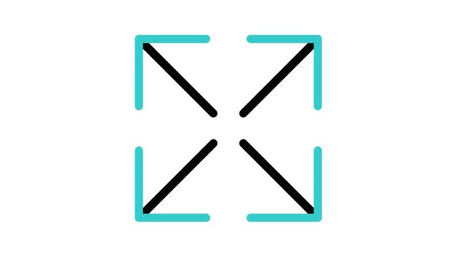 Animated expand fullscreen arrows icon loop motion graphic, maximize window and screen resize symbol, isolated on white background